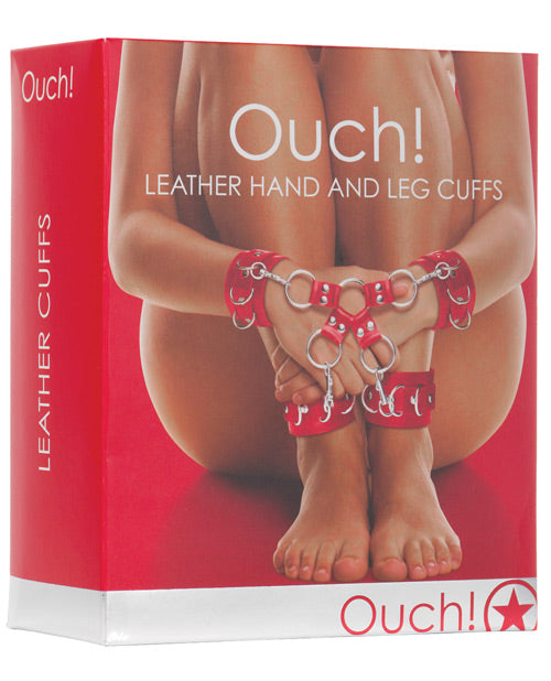 Shots Ouch Leather Hand & Leg Cuffs - Unleash Your Desires Product Image.