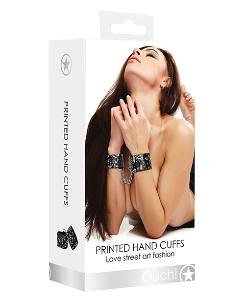 Shots Ouch Love Street Art Fashion Printed Hand Cuffs - Black - featured product image.