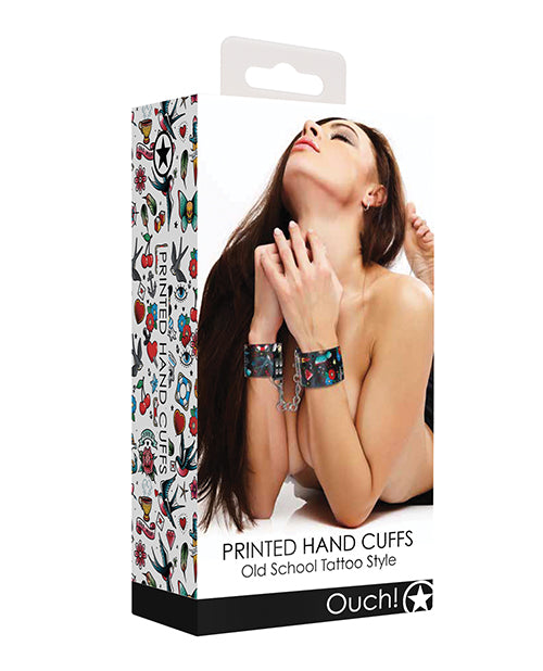 Rebel Chic Black Tattoo Style Handcuffs by Shots Ouch Product Image.