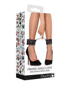 Shots Ouch Old School Tattoo Style Printed Ankle Cuffs in Black