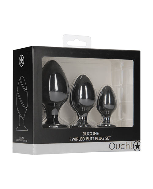 Enchanting Adventure: Shots Ouch Swirled Butt Plug Set - Negro - 3 tamaños para todos los niveles - featured product image.