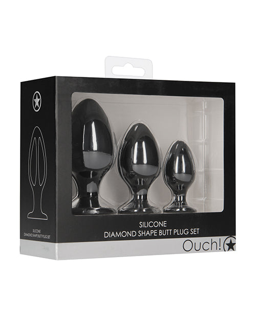 Shots Ouch Diamond Shape Black Butt Plug Set - featured product image.