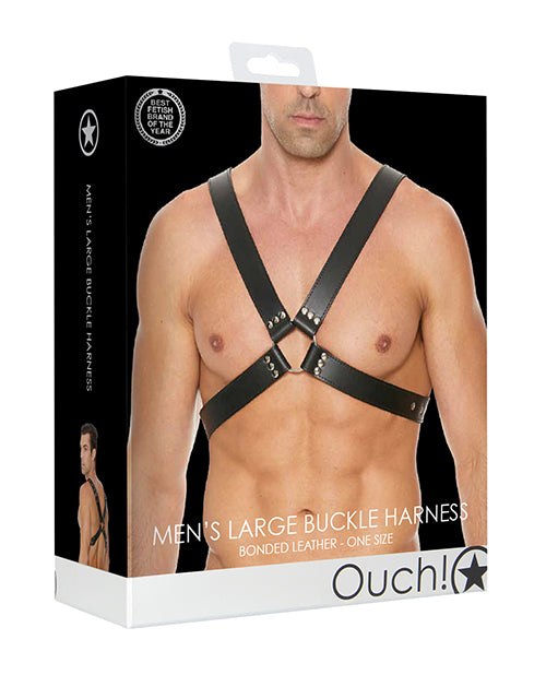 Men's Adjustable Black Leather Harness with Large Buckles - featured product image.