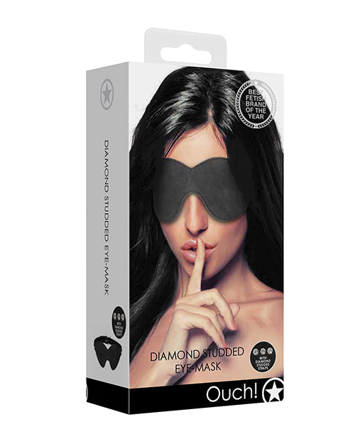 Shots Ouch Diamond Studded Black Eye Mask - Luxury & Comfort for Sensual Play Product Image.