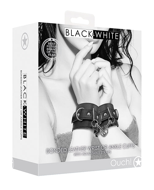 Shots Ouch Black & White Leather Cuffs - Stylish, Secure & Versatile - featured product image.