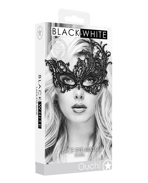 Shots Ouch Black & White Lace Eye Mask - featured product image.