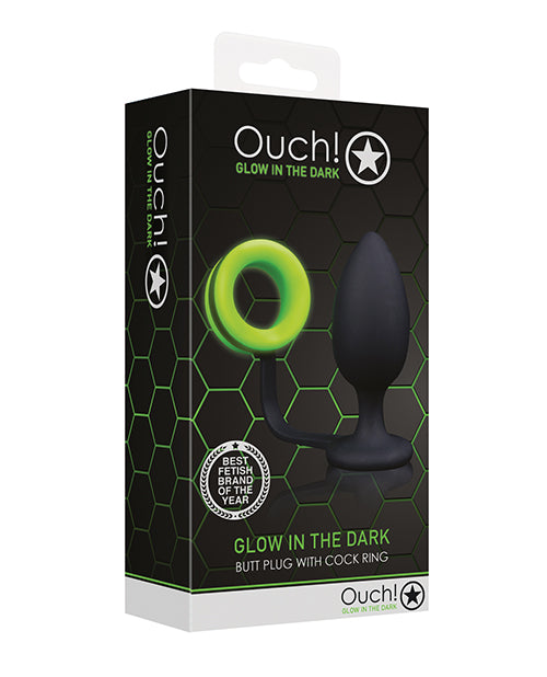 Ouch! Glow-in-the-Dark Butt Plug with Cock Ring - featured product image.