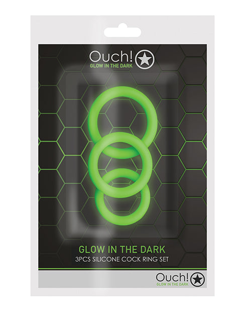 Shots Ouch Juego de anillos para el pene que brillan en la oscuridad - featured product image.