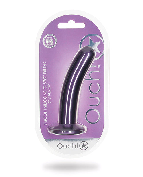 Shots Ouch Consolador liso con punto G de 6" en morado metálico Product Image.