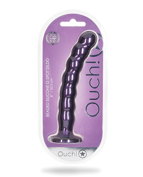 體驗射擊的幸福 Ouch 8 英寸金屬紫色串珠 G 點假陽具 Product Image.