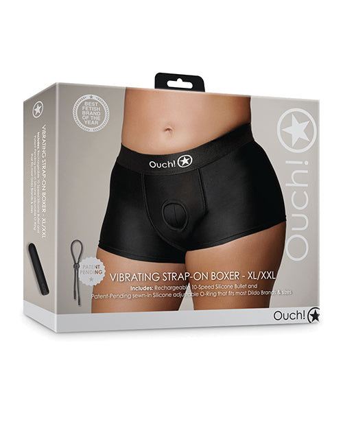 Shots Ouch Bóxer Vibrador con Correa - Negro XL/XXL - featured product image.