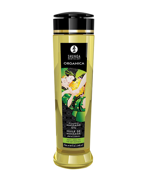 Shunga Organic Kissable Massage Oil - Exotic Green Tea - 8 oz Product Image.