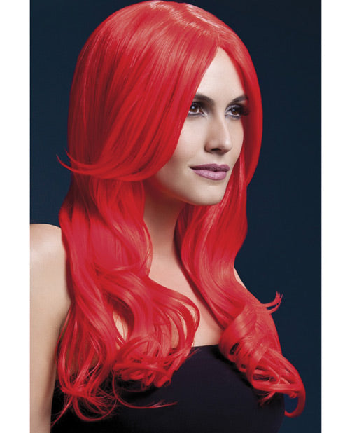 Smiffy Neon Red Khloe Wig - Heat-Resistant & Adjustable Product Image.