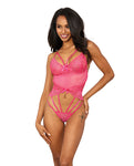 Showtime by Shirley of Hollywood Hot Pink Stretch Lace Teddy - XXL centered on a white background