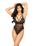 Showtime Stretch Lace & Mesh T-Back Thong by Shirley of Hollywood - Black XXL