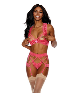 Coral Lace Peek-A-Boo Lingerie Set