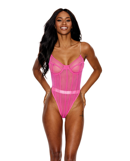 Showtime Hot Pink Mesh Underwire Teddy XXL Product Image.