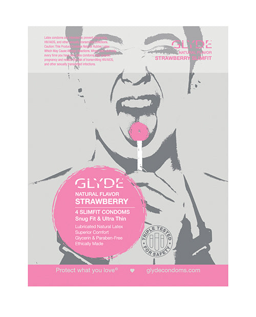 Preservativos Slimfit de fresa orgánicos GLYDE - Paquete de 4 Product Image.