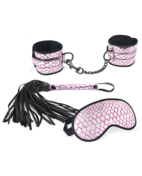 Spartacus Pink Bondage Kit: Wrist Restraints, Blindfold & Flogger - featured product image.