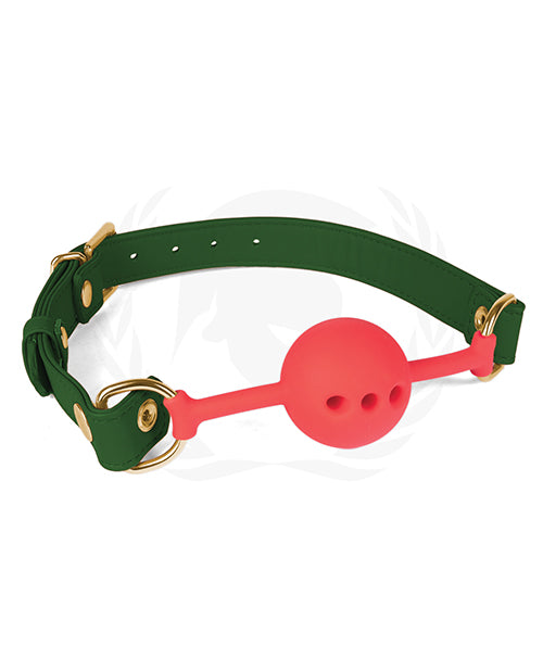 Spartacus 46mm Silicone Ball Gag with Green PU Straps - featured product image.