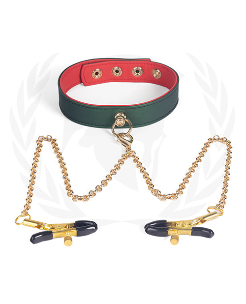 Collar Spartacus de PU verde con pinzas para pezones - Placer de lujo ðŸ ƒ - featured product image.