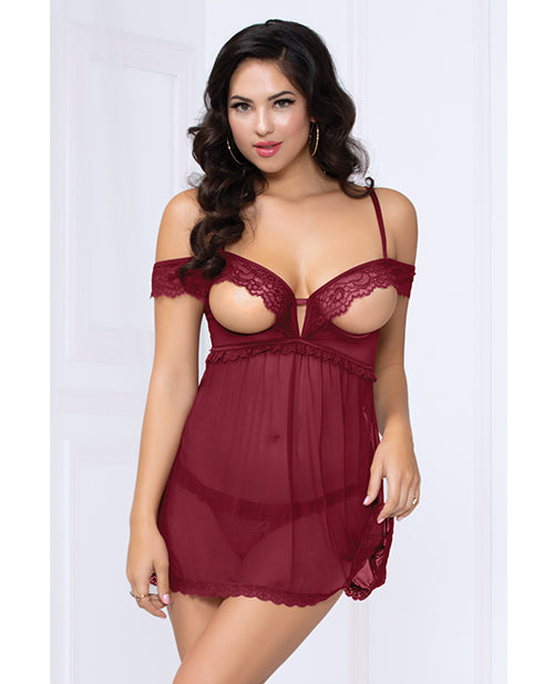 Shop for the Seductive Wine Lace & Mesh Babydoll Set at My Ruby Lips
