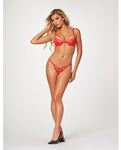 Red Strappy Lace Demi Cup Bra & Thong Set