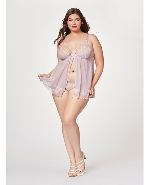 Shop for the Lavender Sheer Mesh & Lace Demi Cup Babydoll Set at My Ruby Lips