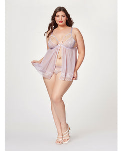 Lavender Sheer Mesh & Lace Demi Cup Babydoll Set