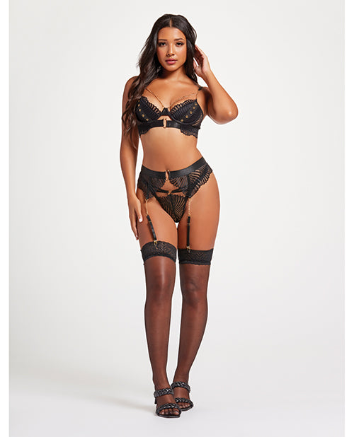 Shop for the Black Scalloped Lace Bra Set with Gold Chain at My Ruby Lips