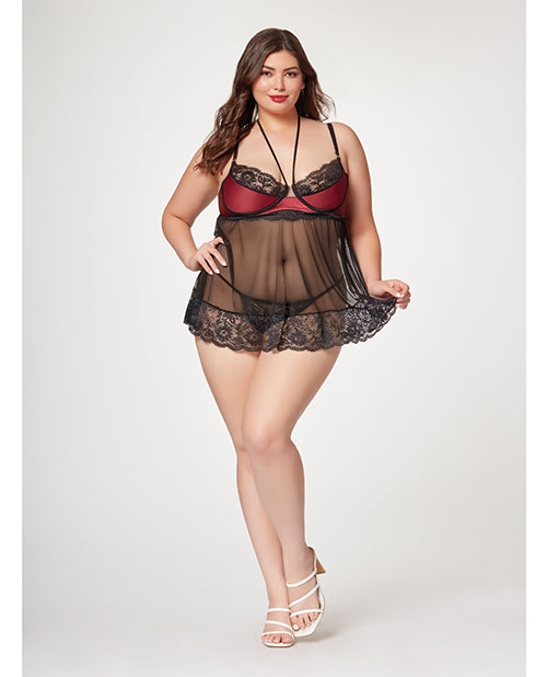 Sensual Satin & Lace Halter Babydoll Set - featured product image.