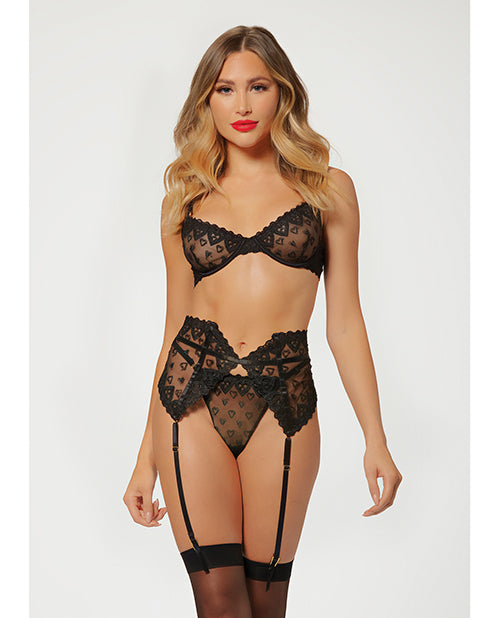 Shop for the Valentine's Heart Embroidered Mesh Lingerie Set - Black at My Ruby Lips