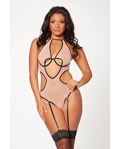 Mesh Cut Out Halter Teddy: Embrace Your Sultry Sophistication Product Image.