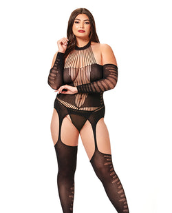 Black Halter Body Stocking Jumpsuit