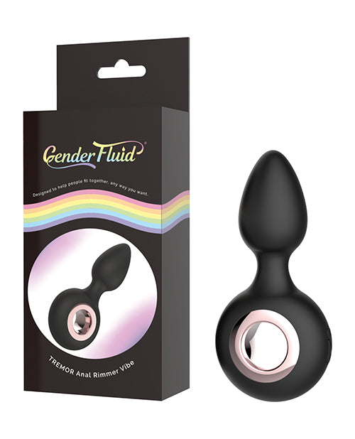 Vibrador anal con tapón de anillo de temblor fluido de género - Negro - featured product image.