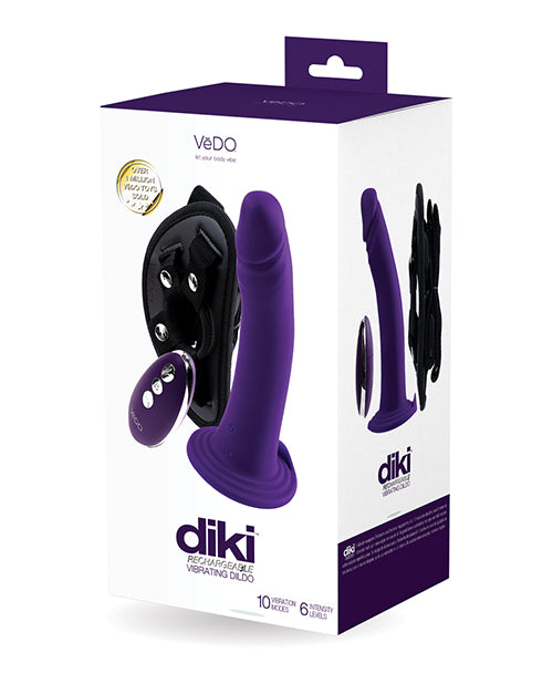 VeDO Diki Vibrating Dildo with Harness - Deep Purple - featured product image.