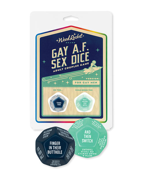 Gay AF Men's Sex Dice Game by Wood Rocket - featured product image.