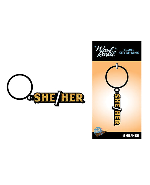 She/Her Pronouns Enamel Keychain 🖤✨ - featured product image.