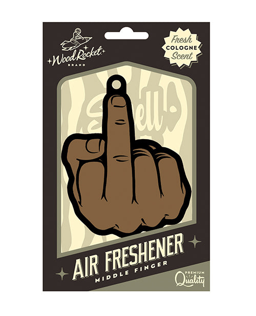Wood Rocket Middle Finger Brown Air Freshener - Fresh Cologne Scent - featured product image.