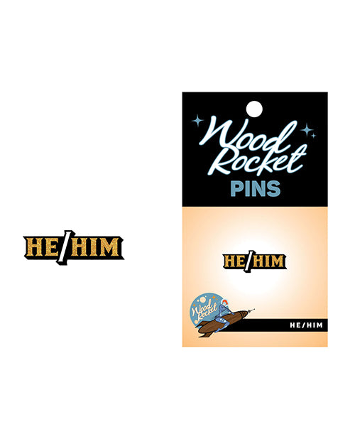 Wood Rocket He/Him Pin in Black/Gold - featured product image.