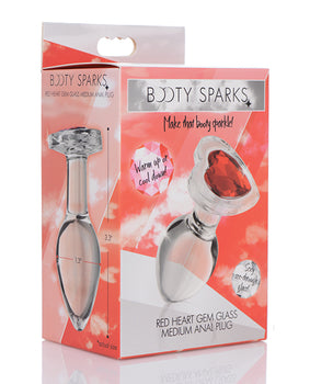 Booty Sparks Tapón anal de cristal con gema de corazón rojo - Glamour íntimo de lujo - Featured Product Image