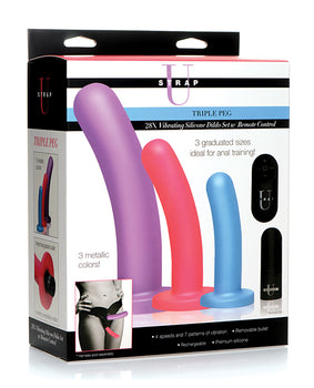 Strap U Triple Peg 28X Vibrating Dildo Set - Versatile Sizes, Vibrant Colours, Powerful Vibrations - Featured Product Image