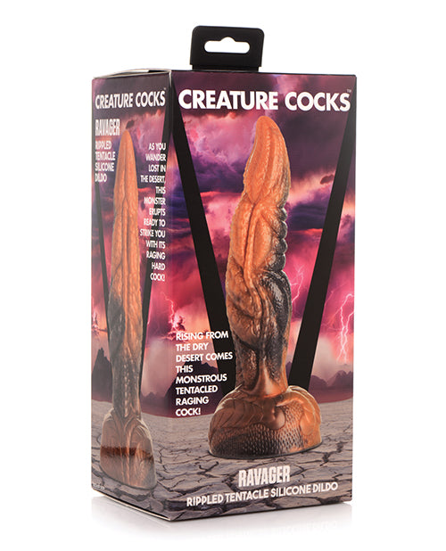 Creature Cocks Ravager 波紋觸手矽膠假陽具 - 橘色/黑色 - featured product image.