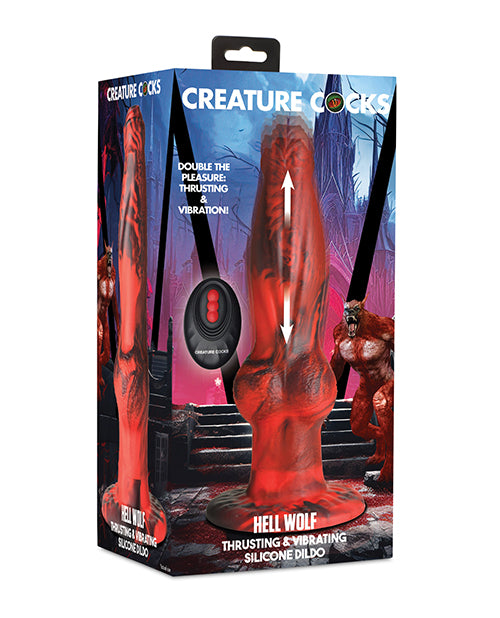 Hell-Wolf Thrusting & Vibrating Silicone Dildo - Black/Red - featured product image.