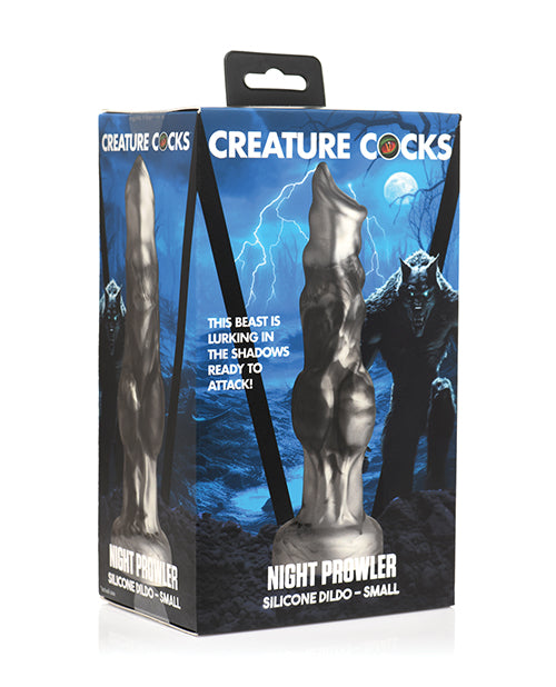Night Prowler Silicone Dildo - Black/Silver Product Image.