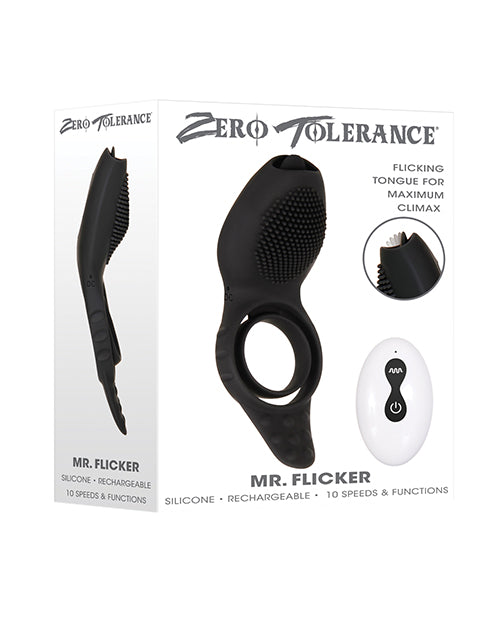 Anillo vibratorio para el pene de 10 velocidades Mr. Flicker Zero Tolerance 🖤 Product Image.