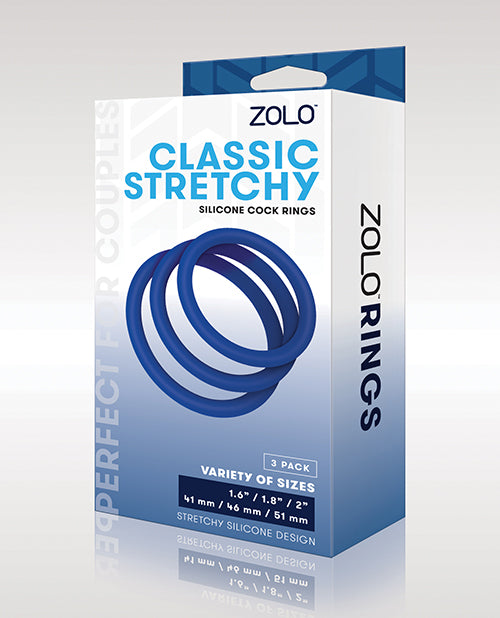 Zolo Stretchy Silicone Cock Rings Set - Blue (Set of 3) Product Image.