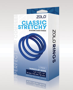 Zolo Stretchy Silicone Cock Rings Set - Blue (Set of 3)