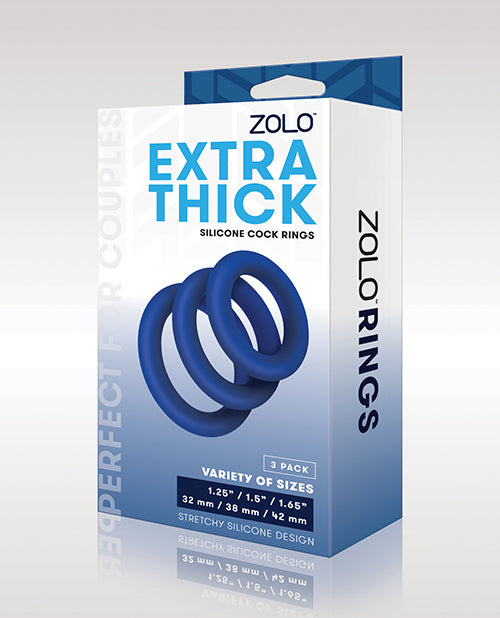 Zolo Extra Thick Silicone Cock Rings - Blue Pack of 3 Product Image.